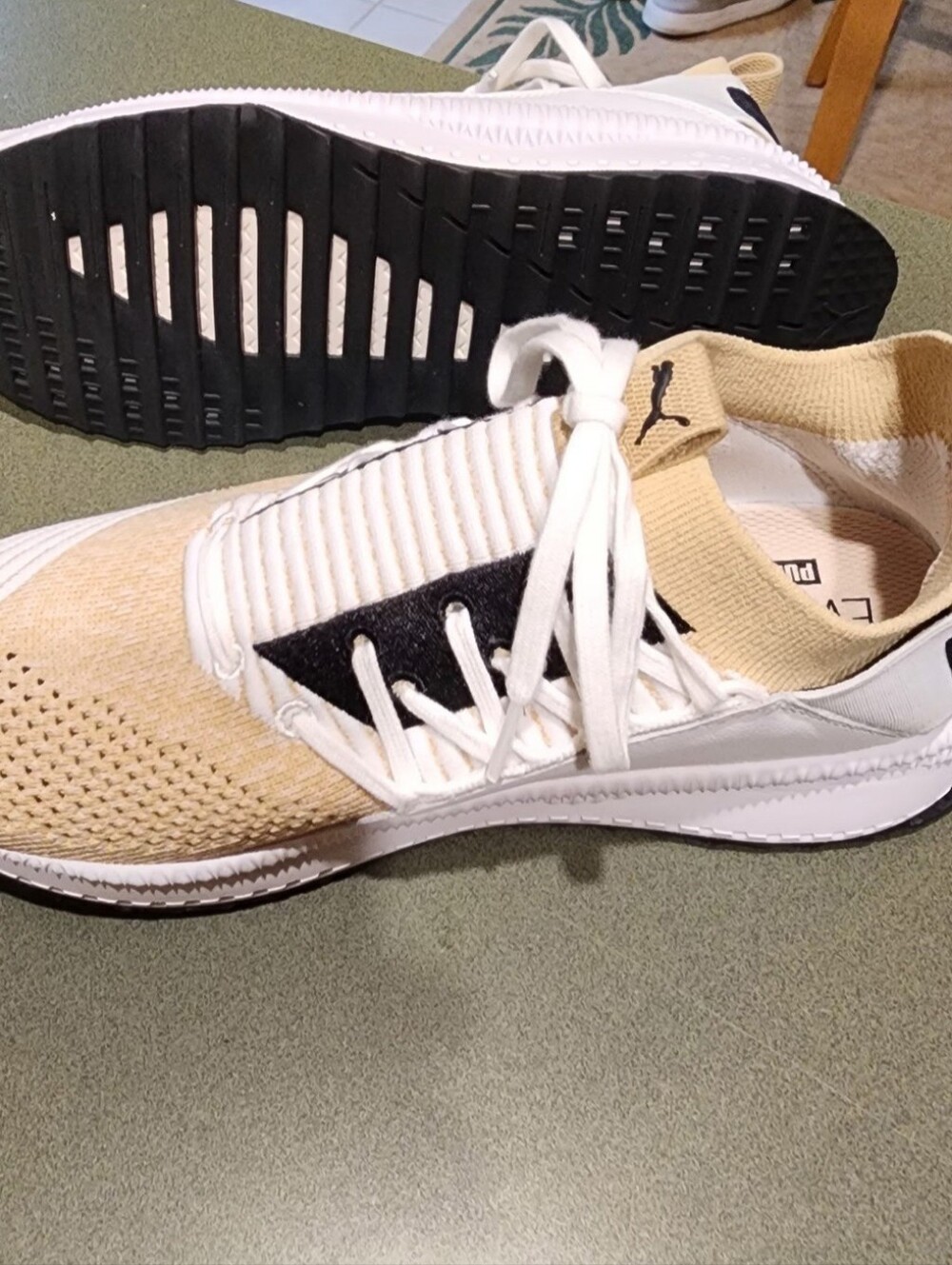 Puma Women’s Tan and White Knit Lace-Up Sneakers